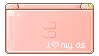 Button in form of pink ds with i love my ds written