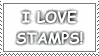 Button i love stamps written